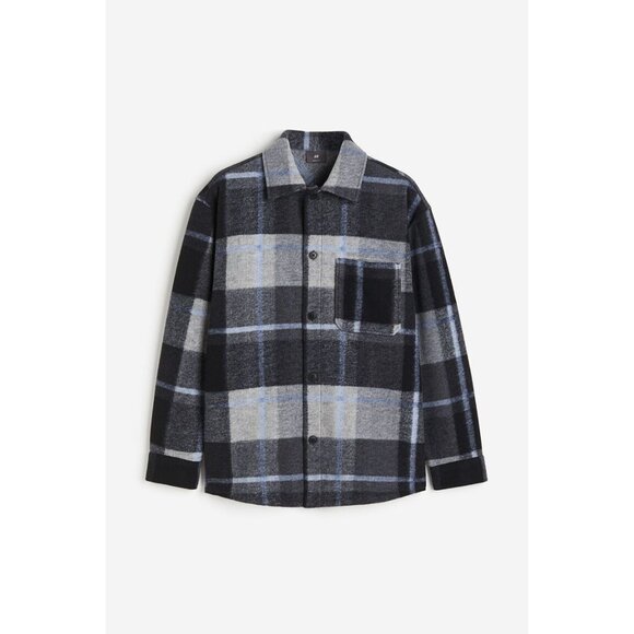 H&M Mens Plaid Felt Overshirt Jacket Oversize Fit Shacket Layer RFF10664 NWOT - Picture 2 of 9